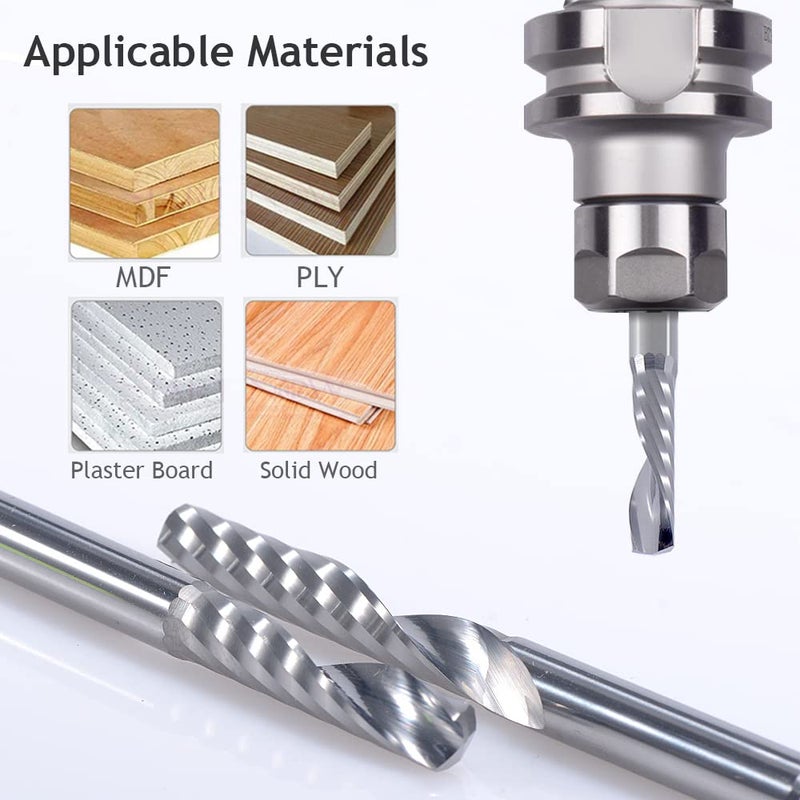 HOZLY 1/8 inch Shank,Single Flute (O Flute) Up Cut Spiral Router Bits End Mill Cutter, 1/16 inch Cutting Diameter, 0.24 inch Cutting Length,1-1/2" OVL for Acrylic PVC MDF Plastic - Image 3